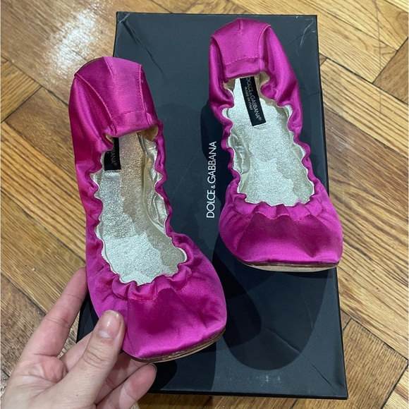 Dolce & Gabbana EUC Satin Pink Ballet Flats Fuchsia EU7 - Picture 2 of 10